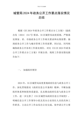 城管局2024年政务公开工作要点落实情况总结