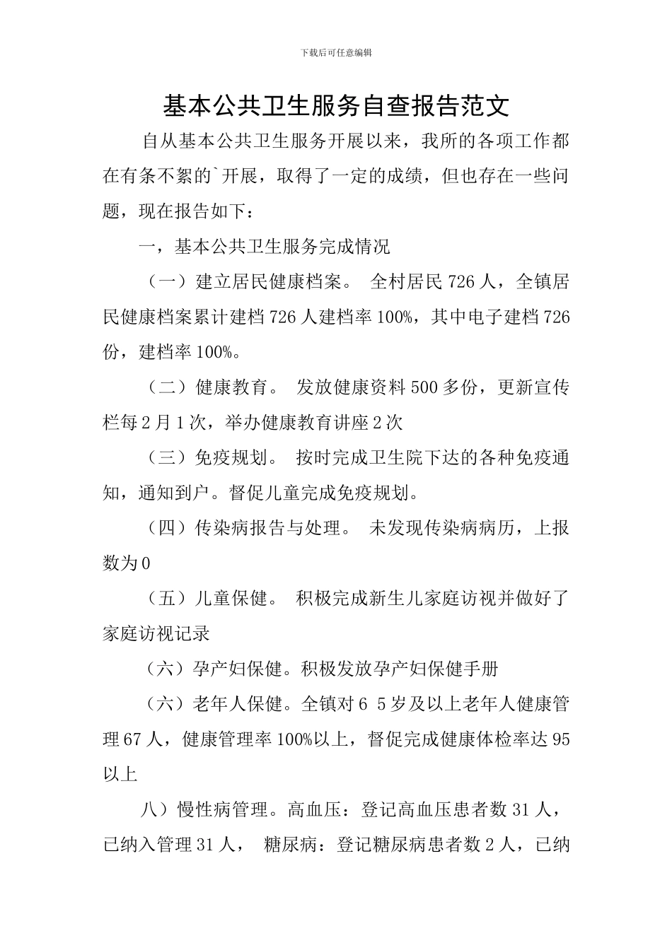 基本公共卫生服务自查报告范文_第1页