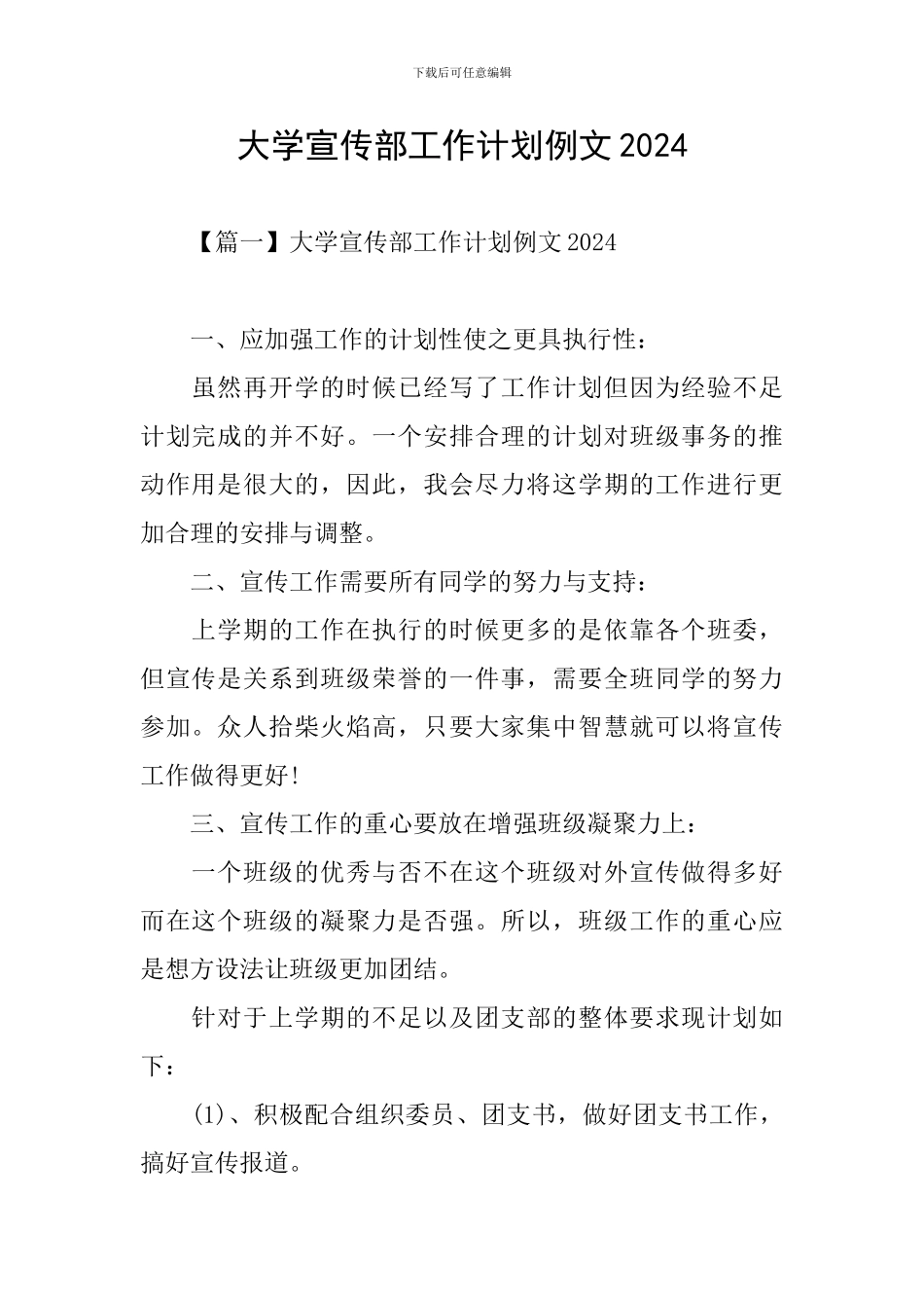 大学宣传部工作计划例文2024_第1页