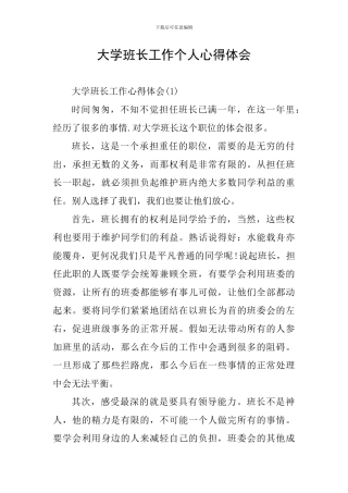 大学班长工作个人心得体会