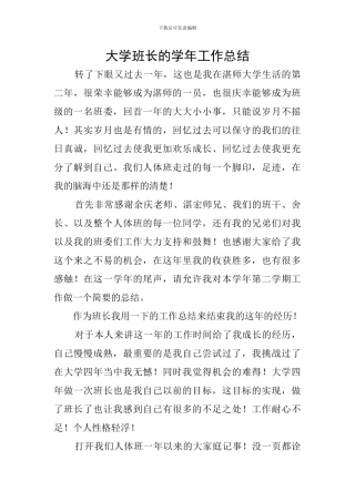 大学班长的学年工作总结