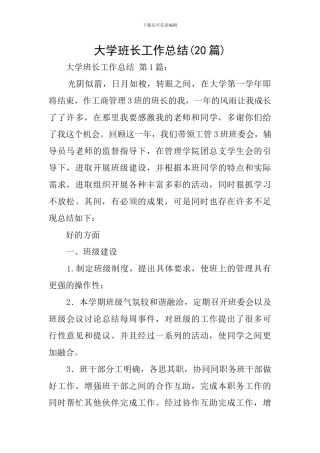 大学班长工作总结