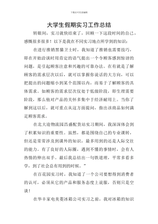 大学生假期实习工作总结