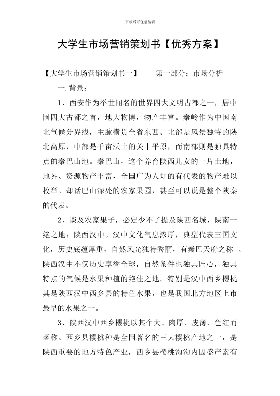 大学生市场营销策划书_第1页