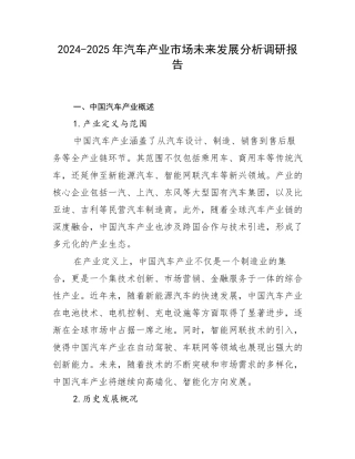 2024-2025年汽车产业市场未来发展分析调研报告