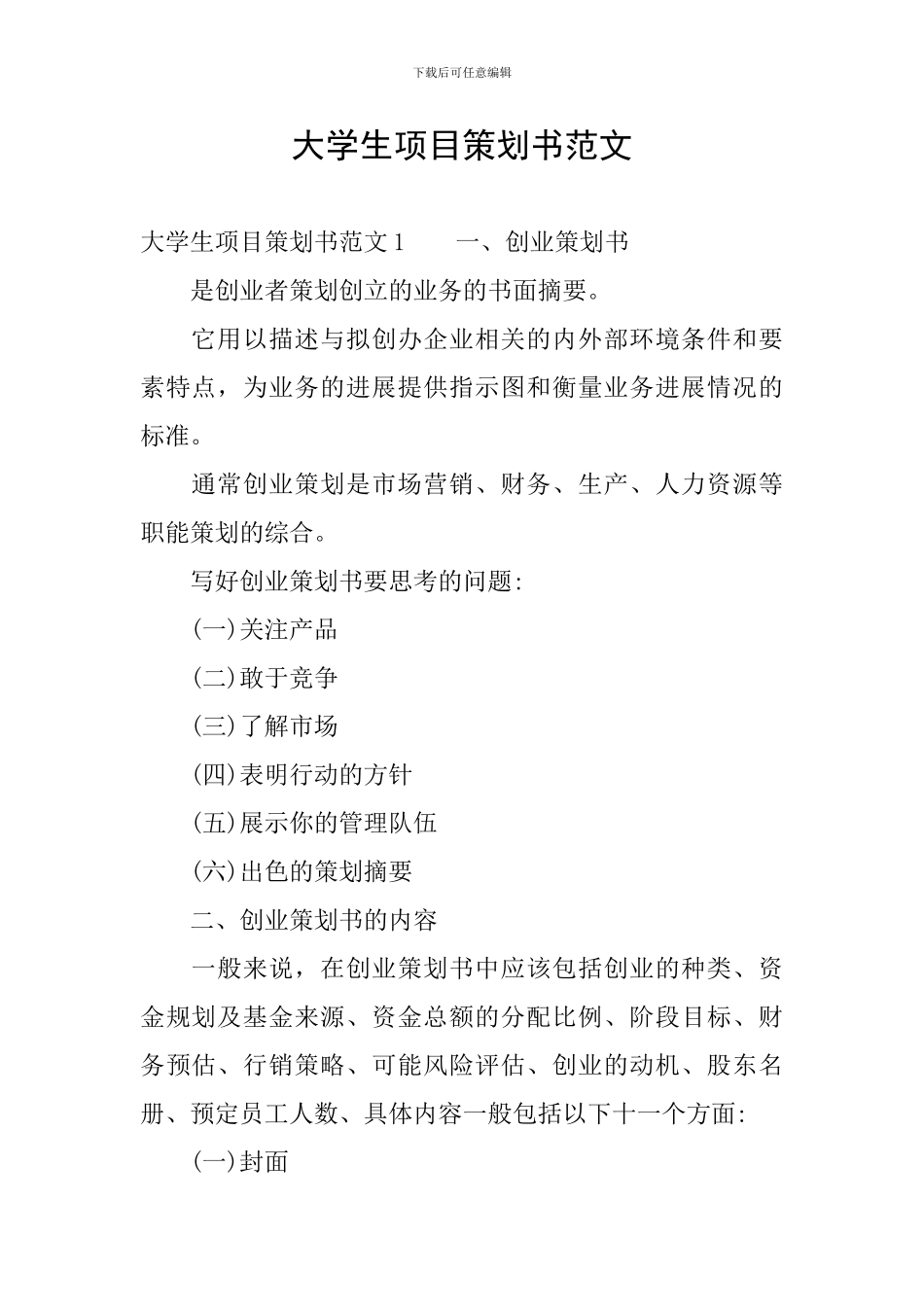 大学生项目策划书范文_第1页