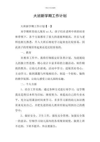 大班新学期工作计划