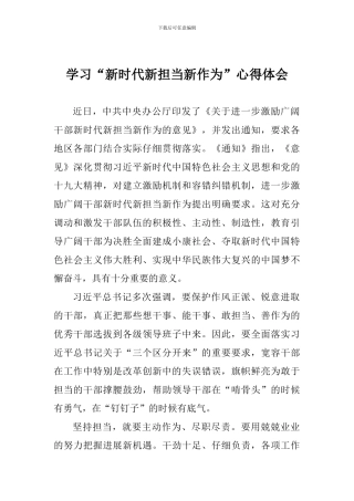 学习“新时代新担当新作为”心得体会