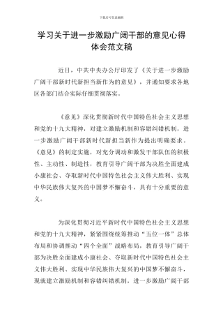 学习关于进一步激励广大干部的意见心得体会范文稿