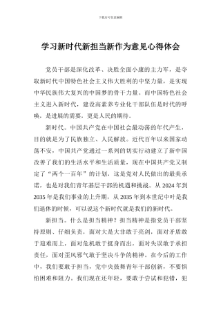 学习新时代新担当新作为意见心得体会