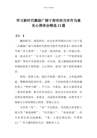 学习新时代激励广大干部有担当有作为意见心得体会精选13篇