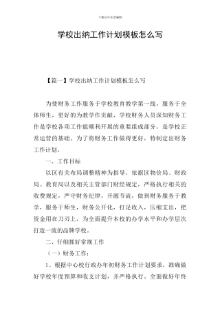 学校出纳工作计划模板怎么写
