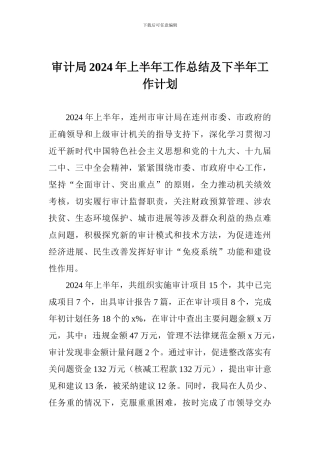 审计局2024年上半年工作总结及下半年工作计划