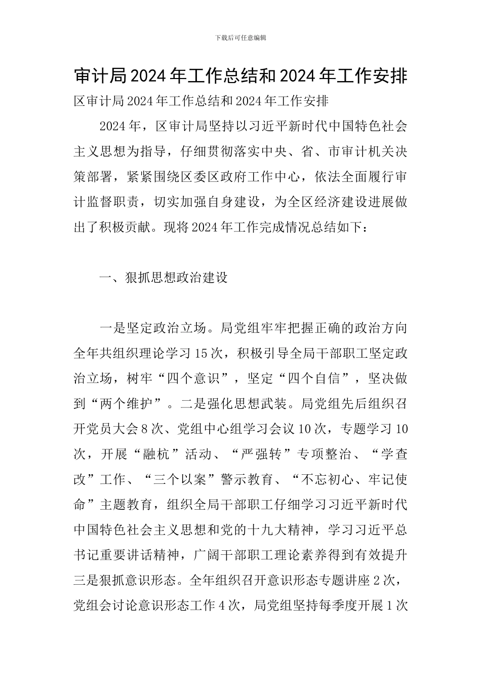 审计局2024年工作总结和2024年工作安排_第1页