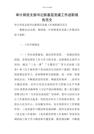 审计局党支部书记抓基层党建工作述职报告范文