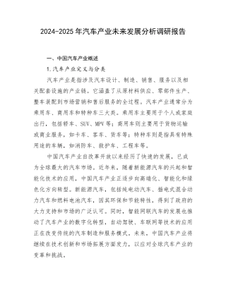 2024-2025年汽车产业未来发展分析调研报告