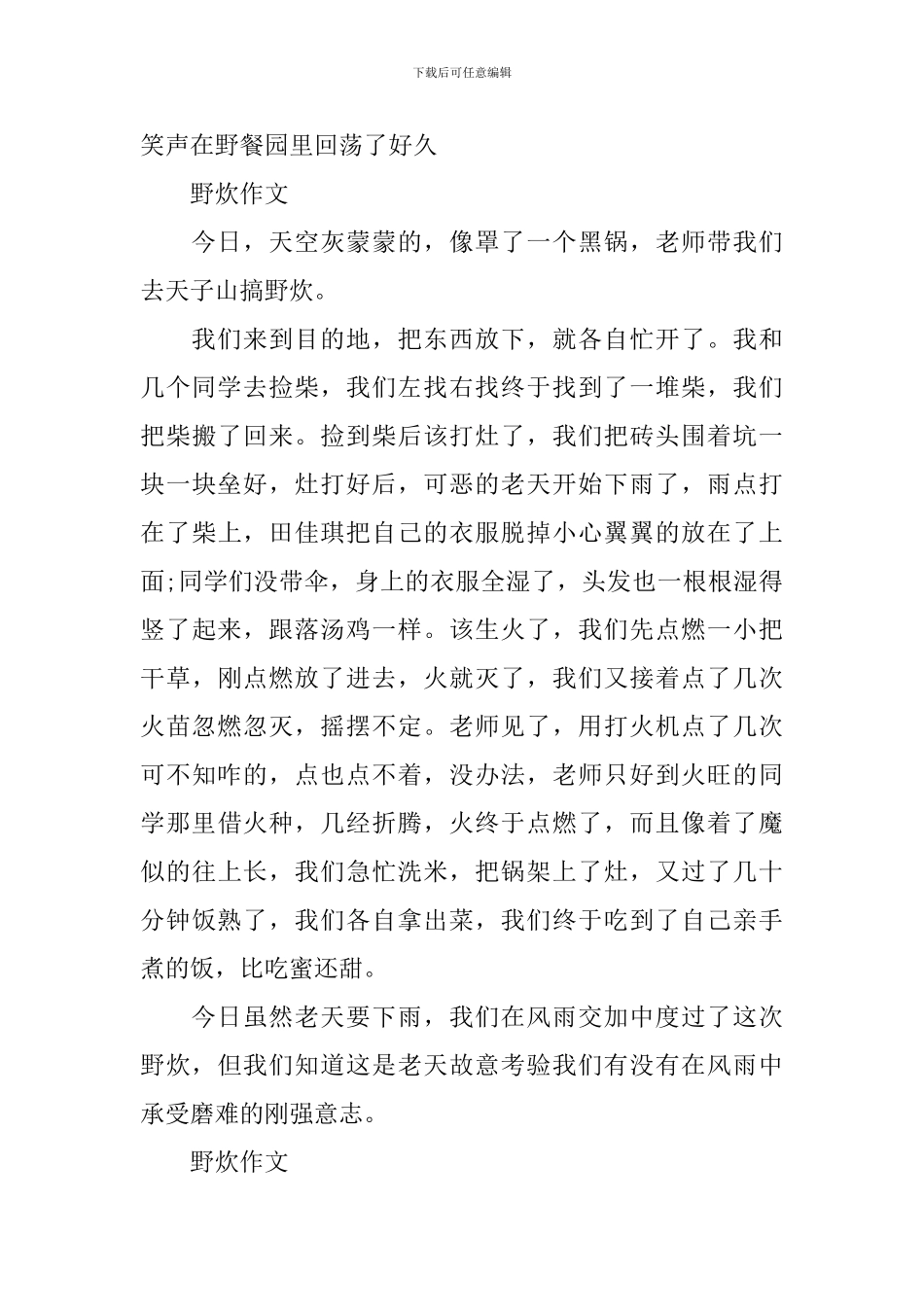 小学三年级关于野炊的作文5篇_第3页