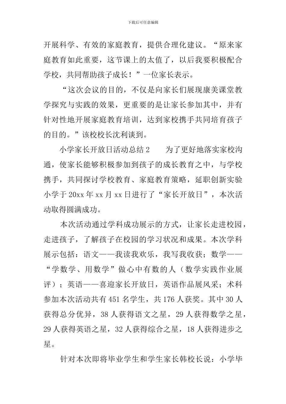 小学家长开放日活动总结4篇_第2页