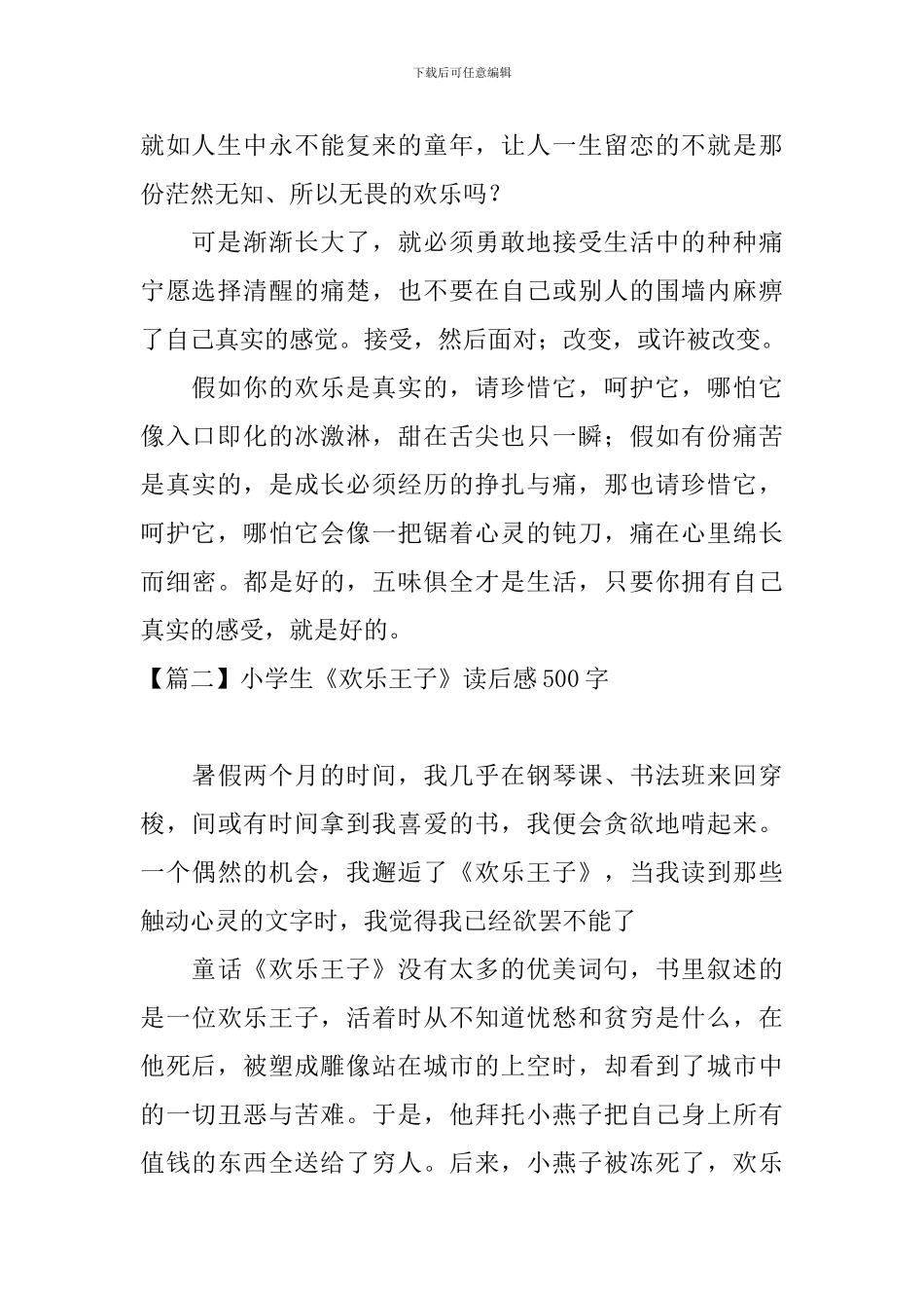 小学生《快乐王子》读后感500字_第2页