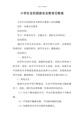 小学生全民国家安全教育日教案