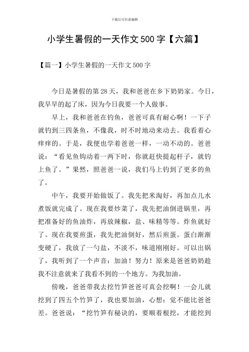 小学生暑假的一天作文500字_第1页