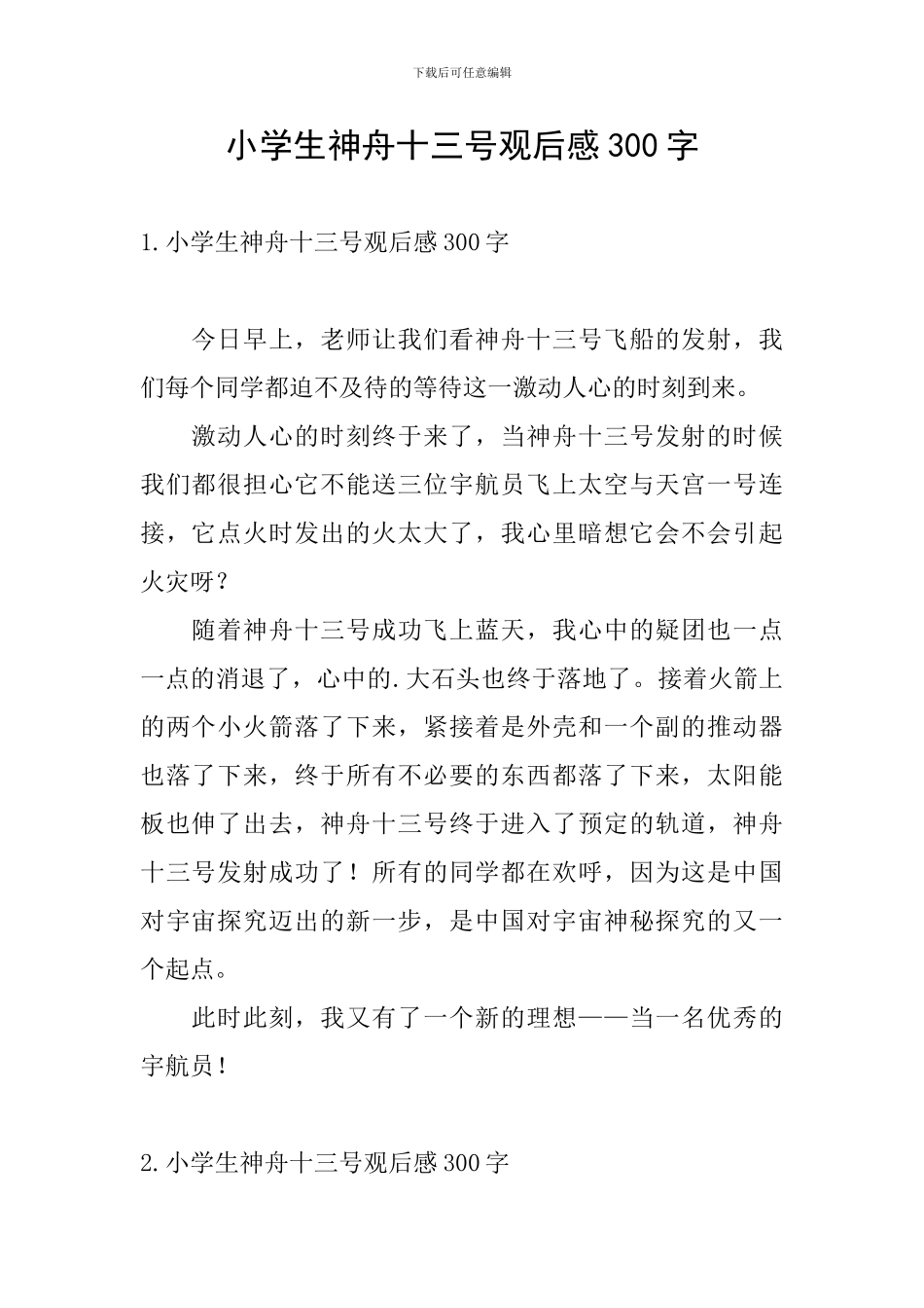 小学生神舟十三号观后感300字_第1页