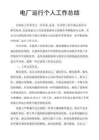 电厂运行个人工作总结