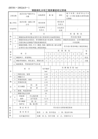 钢筋绑扎分项工程质量验收记录表
