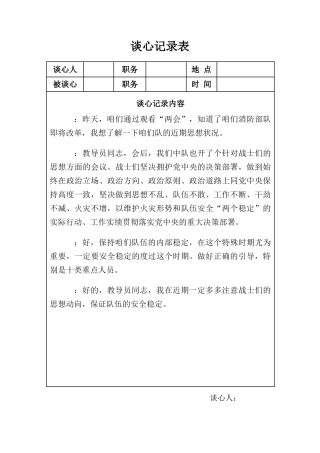 队伍谈心谈话记录范本
