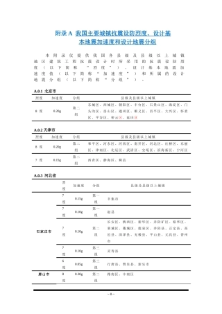 我国主要城镇抗震设防烈度、设计基本地震加速度和设计地震分组2016版