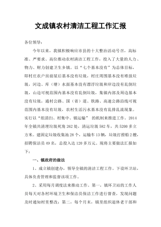 文成镇农村清洁工程工作汇报(张镇长用)