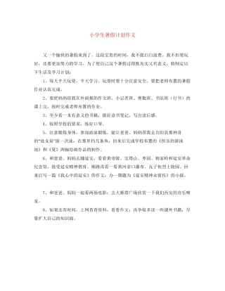 小学生暑假计划作文