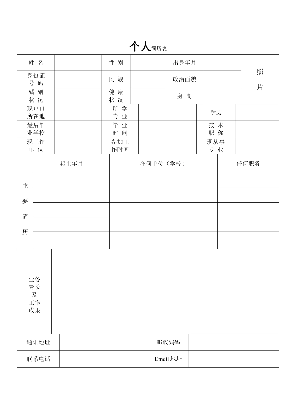 标准的个人简历表格[空白]_第1页