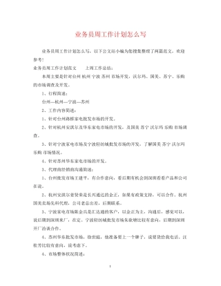 业务员周工作计划怎么写