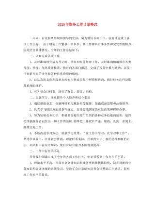 2020年财务工作计划格式