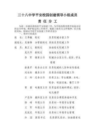 三十八中学平安校园创建领导小组职责