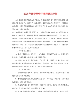2020年新学期骨干教师帮扶计划