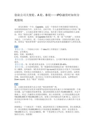 创业公司天使轮、A轮、B轮……IPO融资时如何分配股权