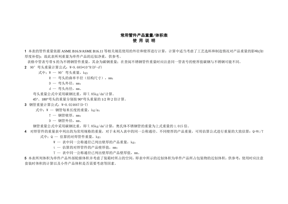 常用钢制管件(弯头、三通、异径管、管帽)理论重量体积表_第2页