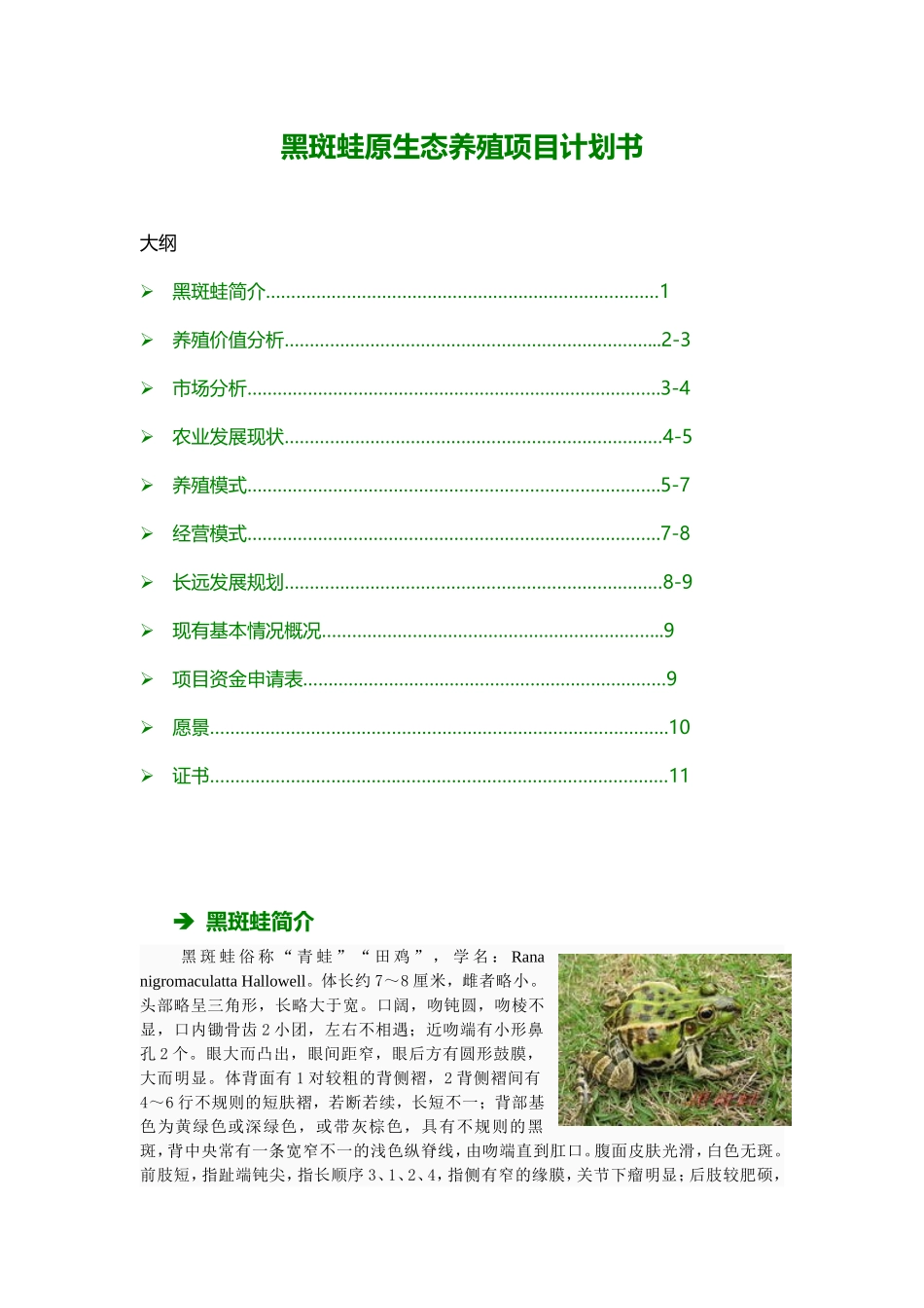 黑斑蛙原生态养殖项目计划书_第1页
