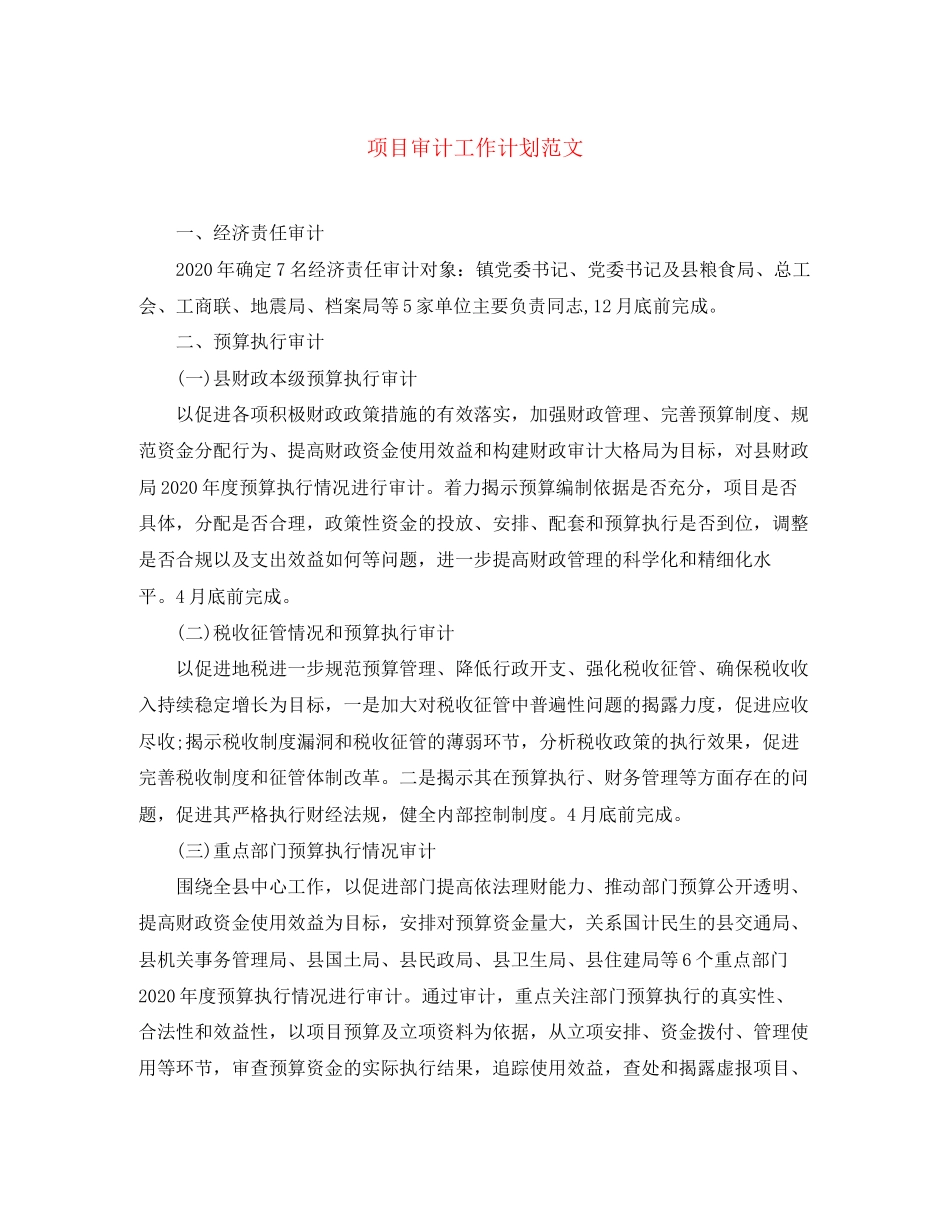 项目审计工作计划范文_第1页