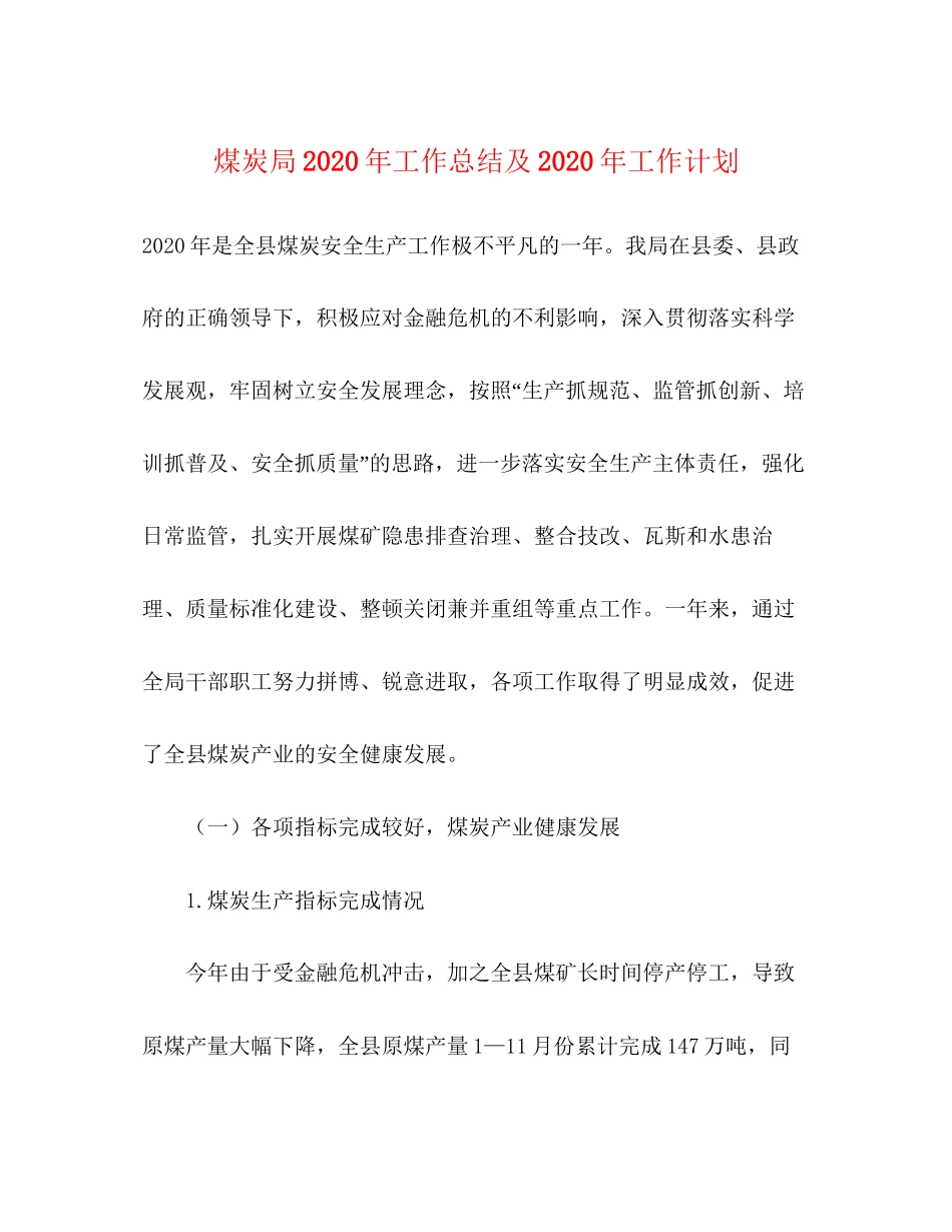 煤炭局年工作总结及年工作计划_第1页
