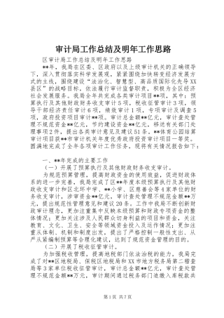 审计局工作总结及明年工作思路 