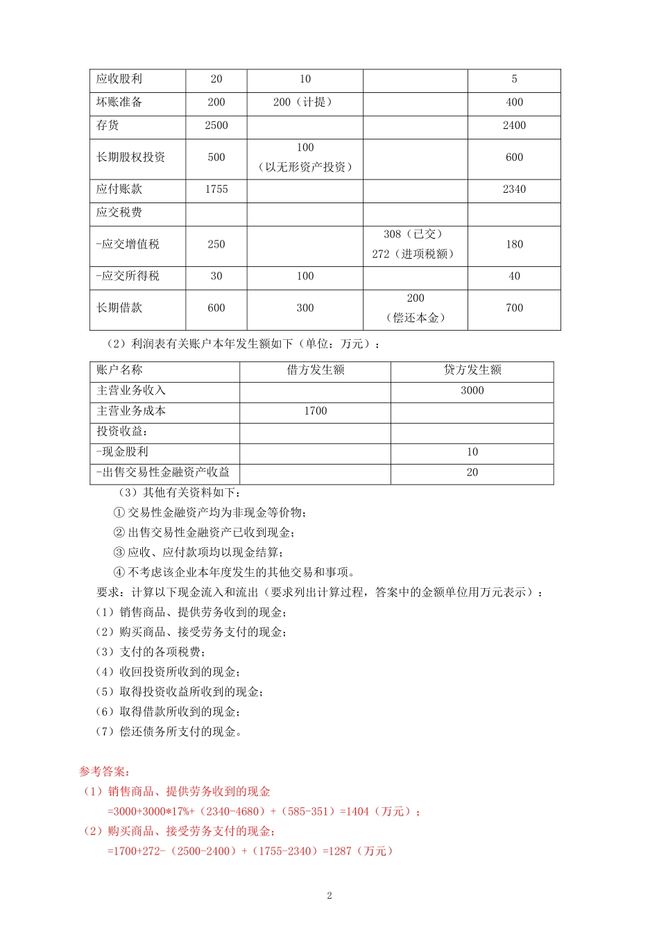 现金流量表五大练习题(答案)_第2页