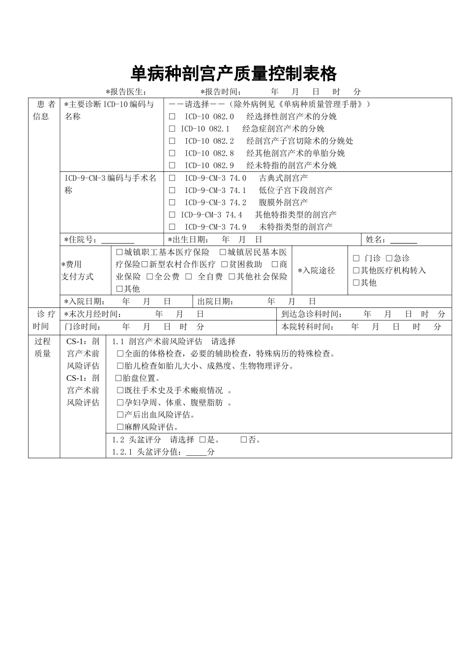 单病种剖宫产质量控制表格_第1页