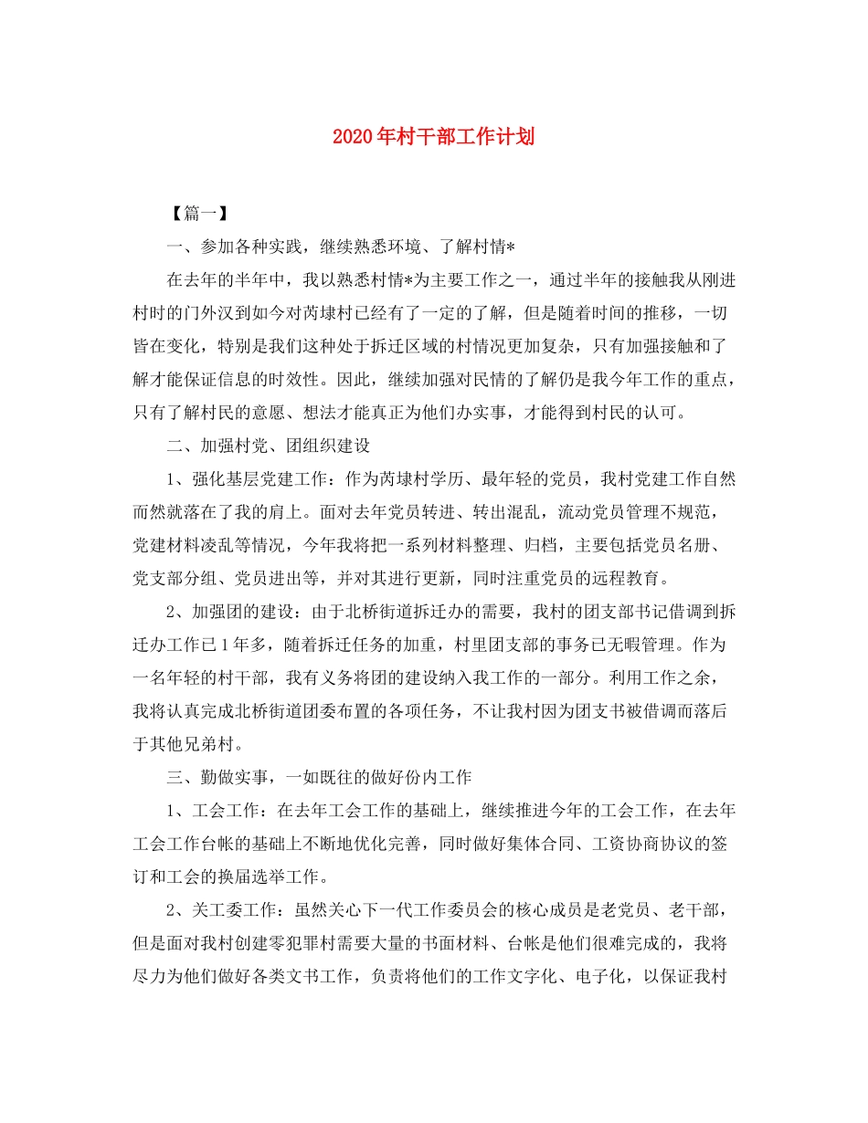 2020年村干部工作计划_第1页