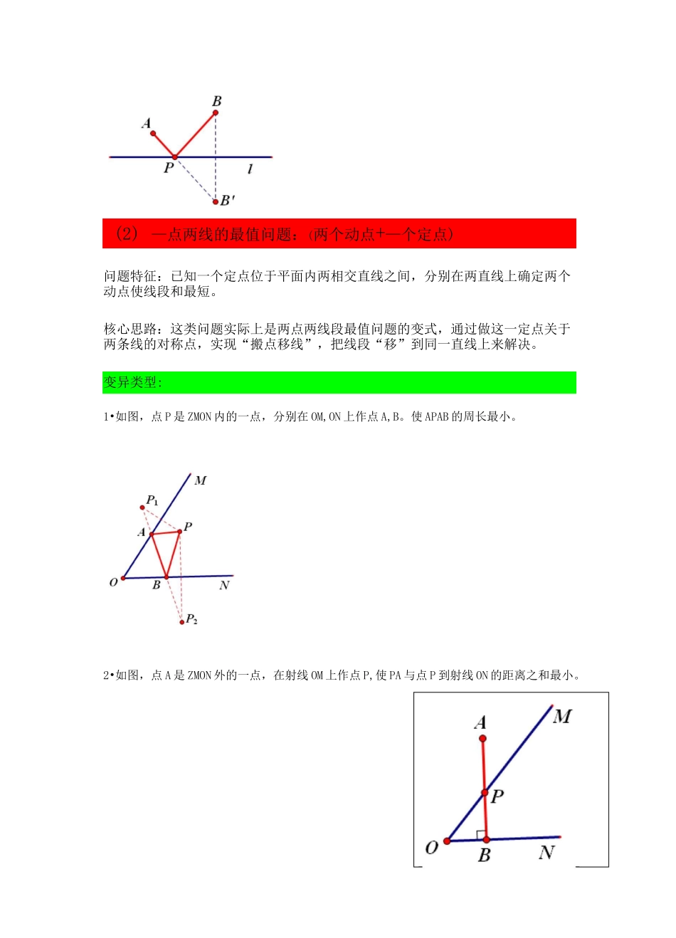 八年级数学 利用轴对称解几何动点最值问题分类总结(将军饮马)_第2页