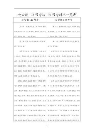 公安部123号令与139号令对比一览表新修改