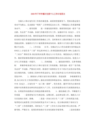 2020年下半年镇计生委个人工作计划范文