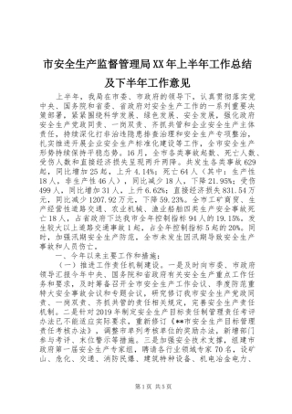 市安全生产监督管理局XX年上半年工作总结及下半年工作意见 